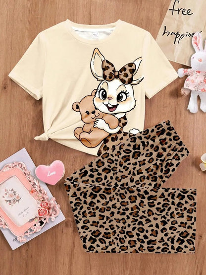 Cute Bunny & Bear Half Sleeve Printed Night Suit (7-14 Years)
