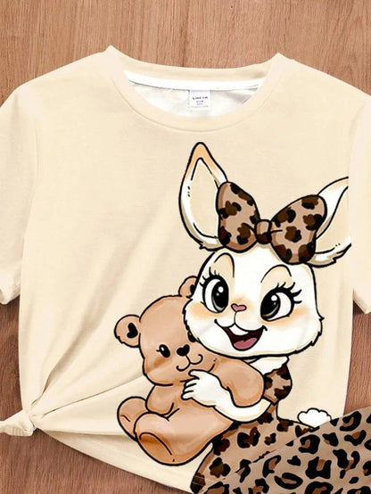 Cute Bunny & Bear Half Sleeve Printed Night Suit (7-14 Years)