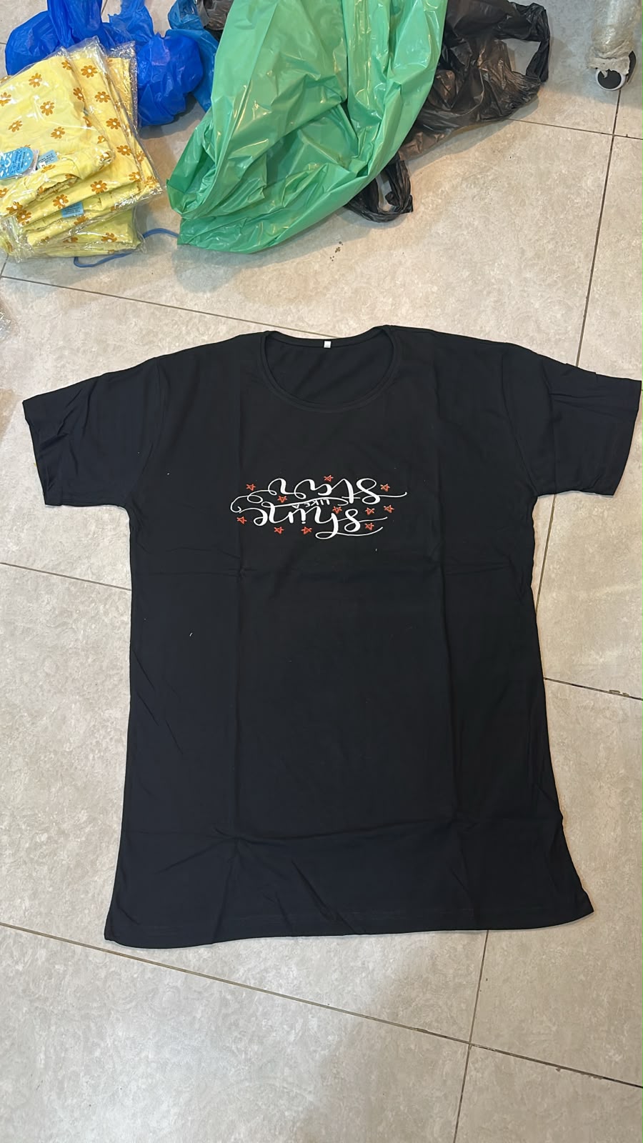 Bloom Printed Black Long T Shirt