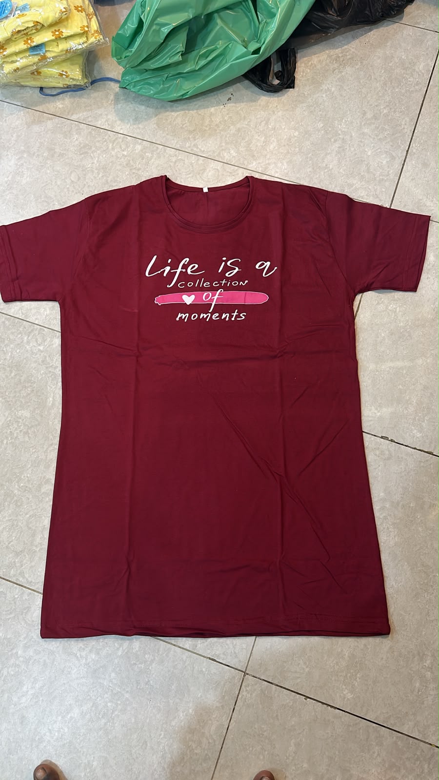 Life Moments Printed Maroon Long T Shirt