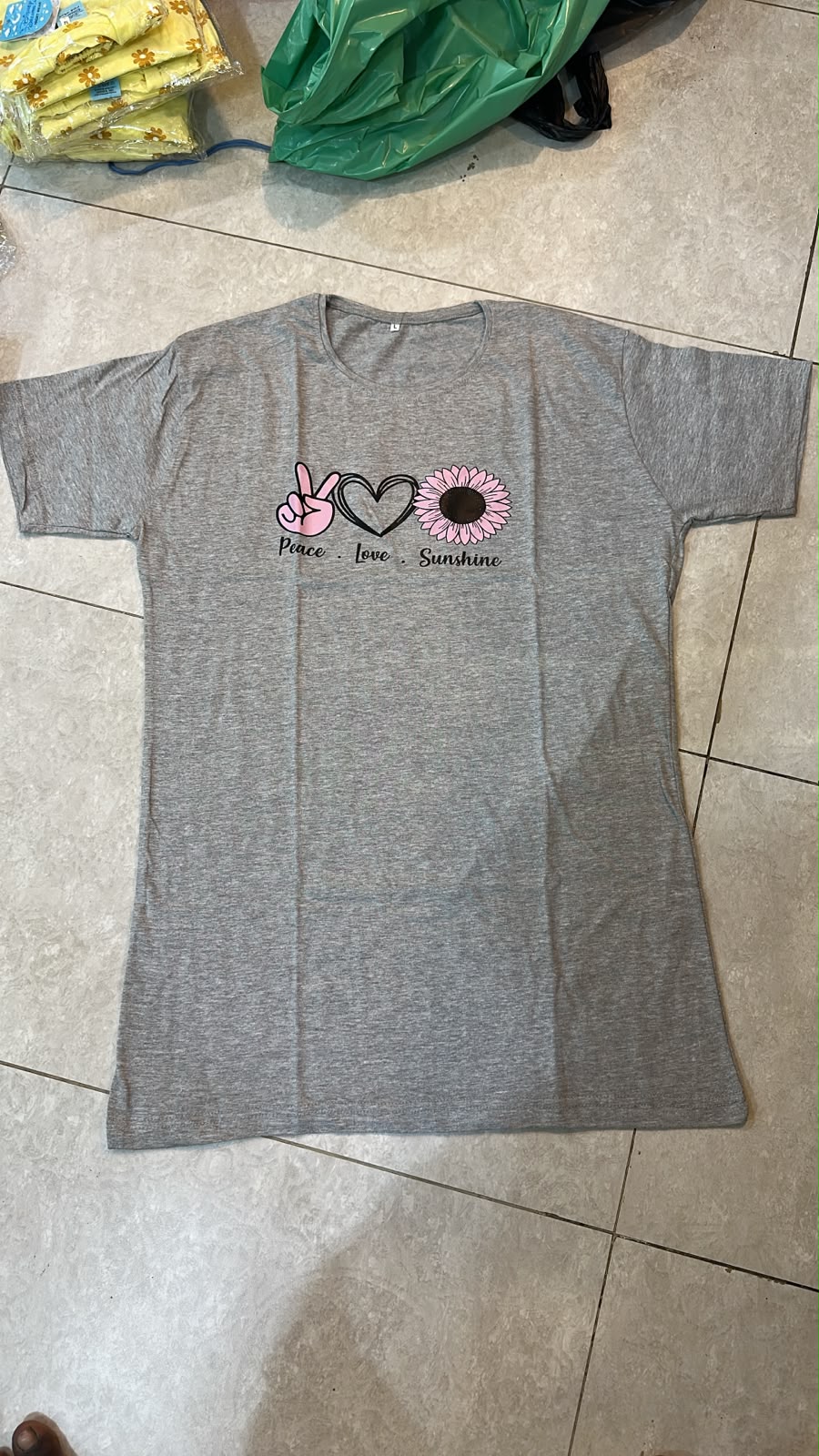 Love Flower Printed Grey Long T Shirt