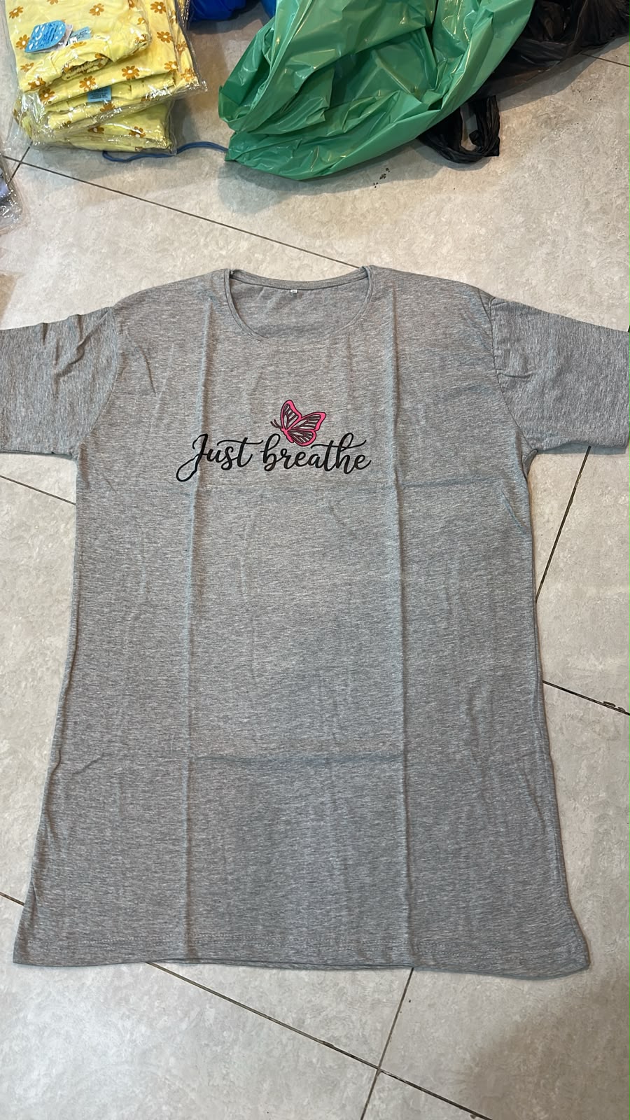Love Flower Printed Grey Long T Shirt