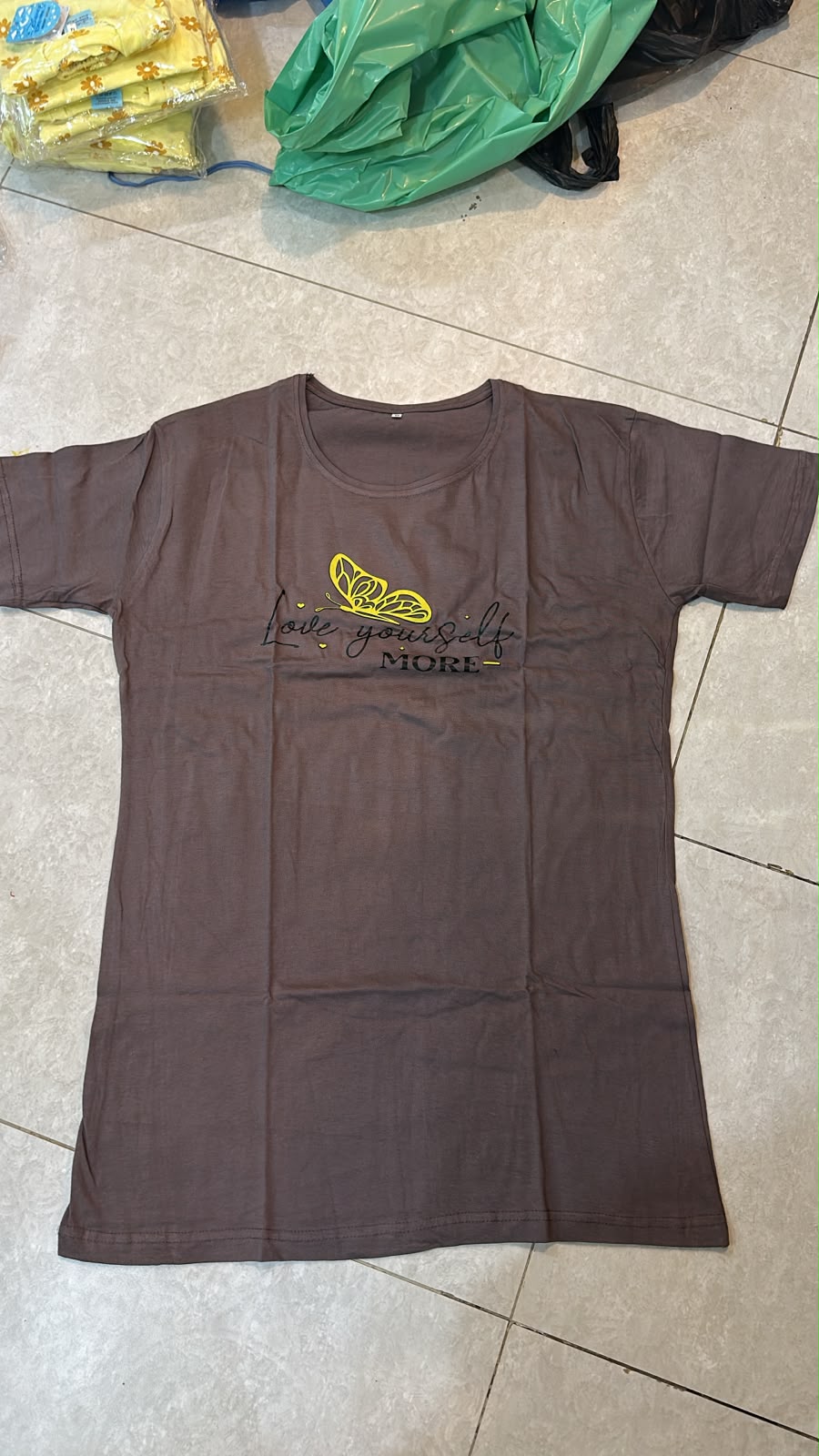 Love Yourself Printed Brown Long T Shirt