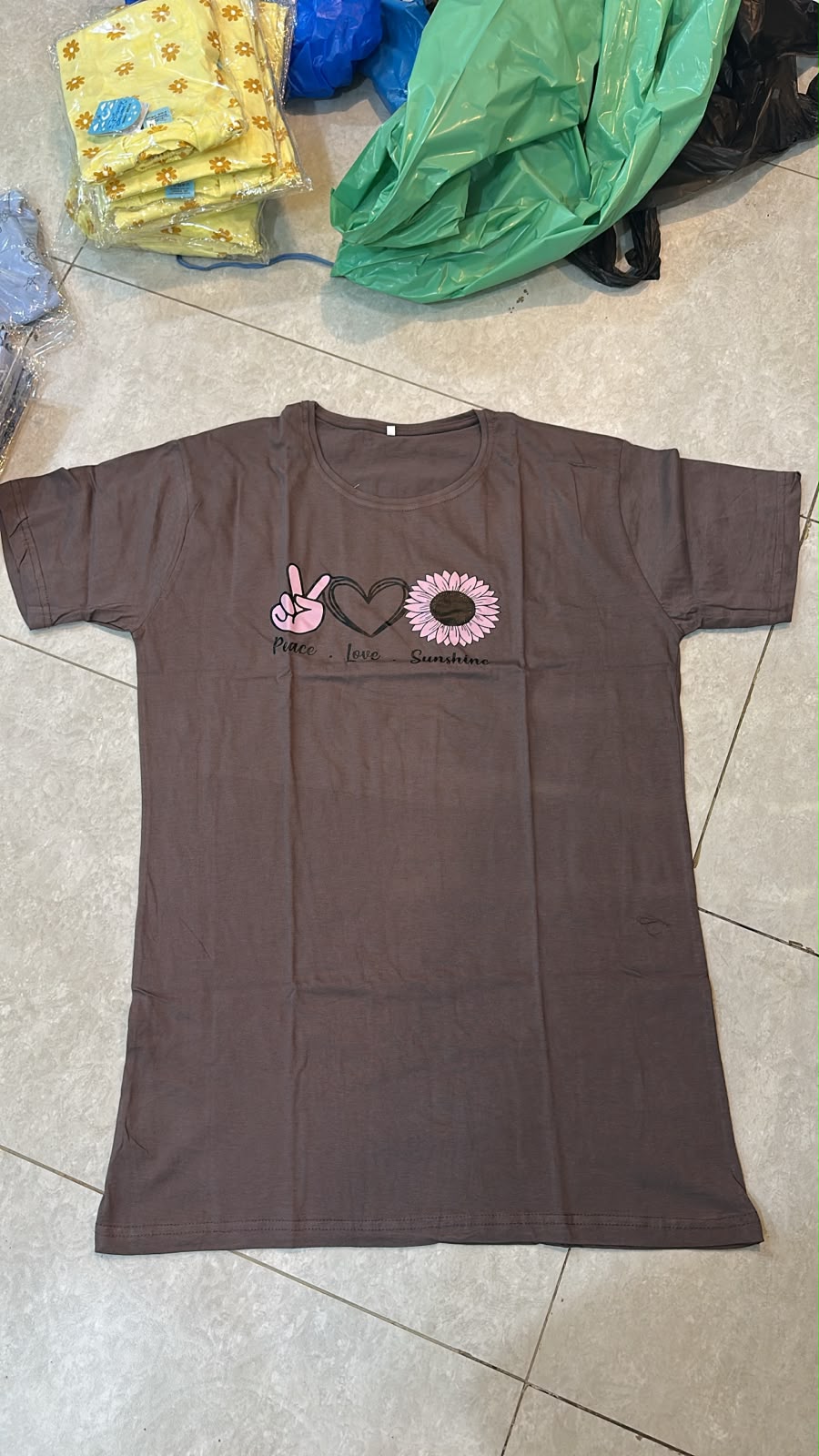 Love Yourself Printed Brown Long T Shirt