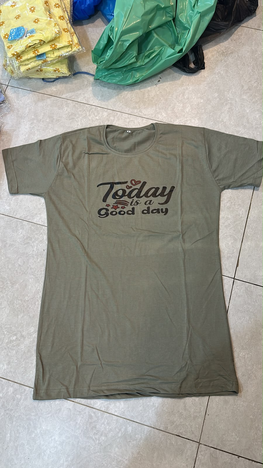 Good Day Printed Green Long T Shirt