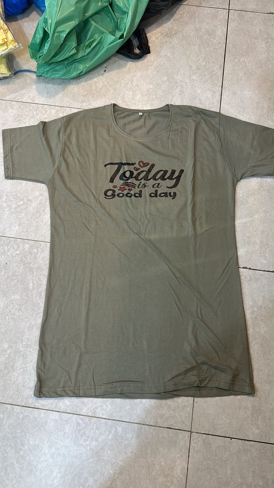 Good Day Printed Green Long T Shirt