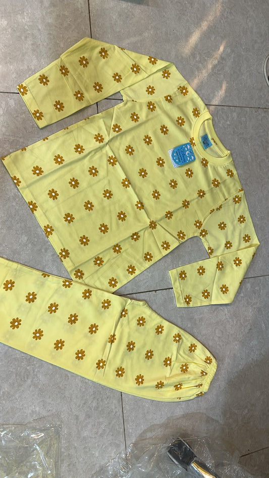 Yellow Flower Pattern Full Sleeve Kids Suit