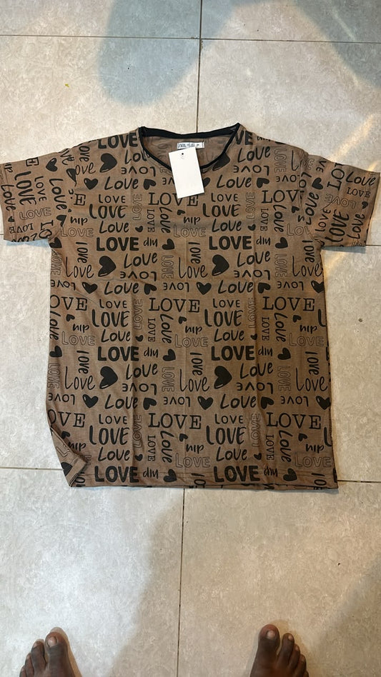 Brown Love Heart Printed Night Suit