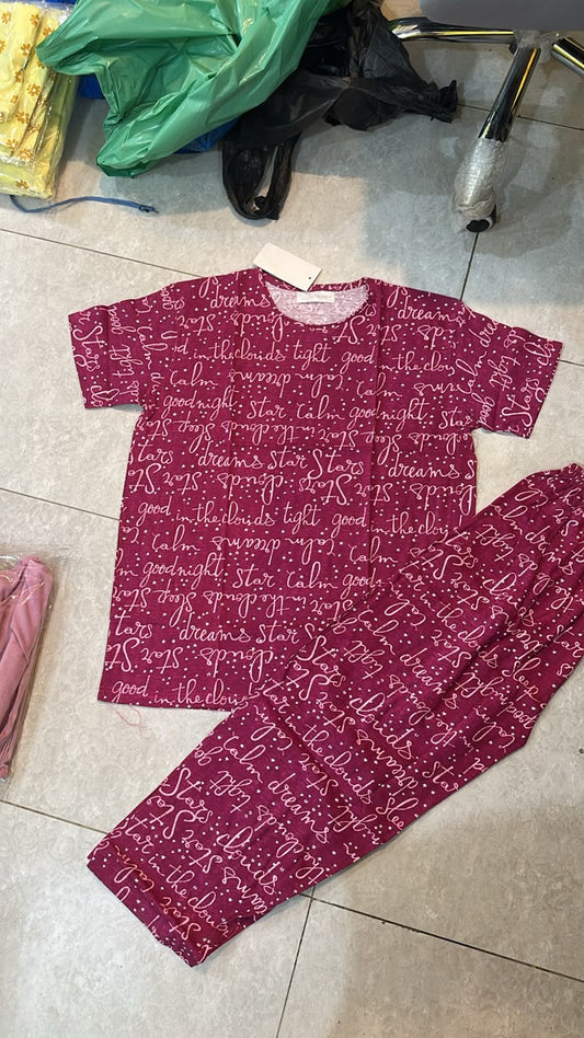 Alphabet Written Printed Night Suit