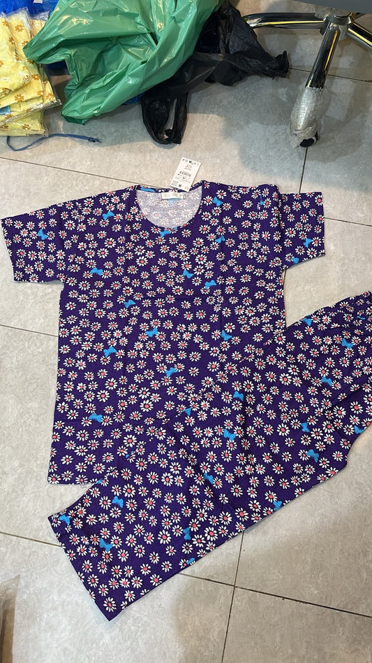 Purple Sunflower Printed Night Suit