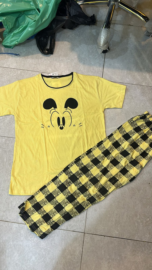 Yellow Mickey Printed Night Suit