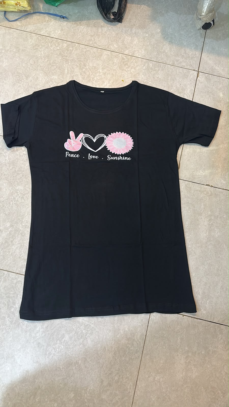 Just Breath Printed Black Long T Shirt