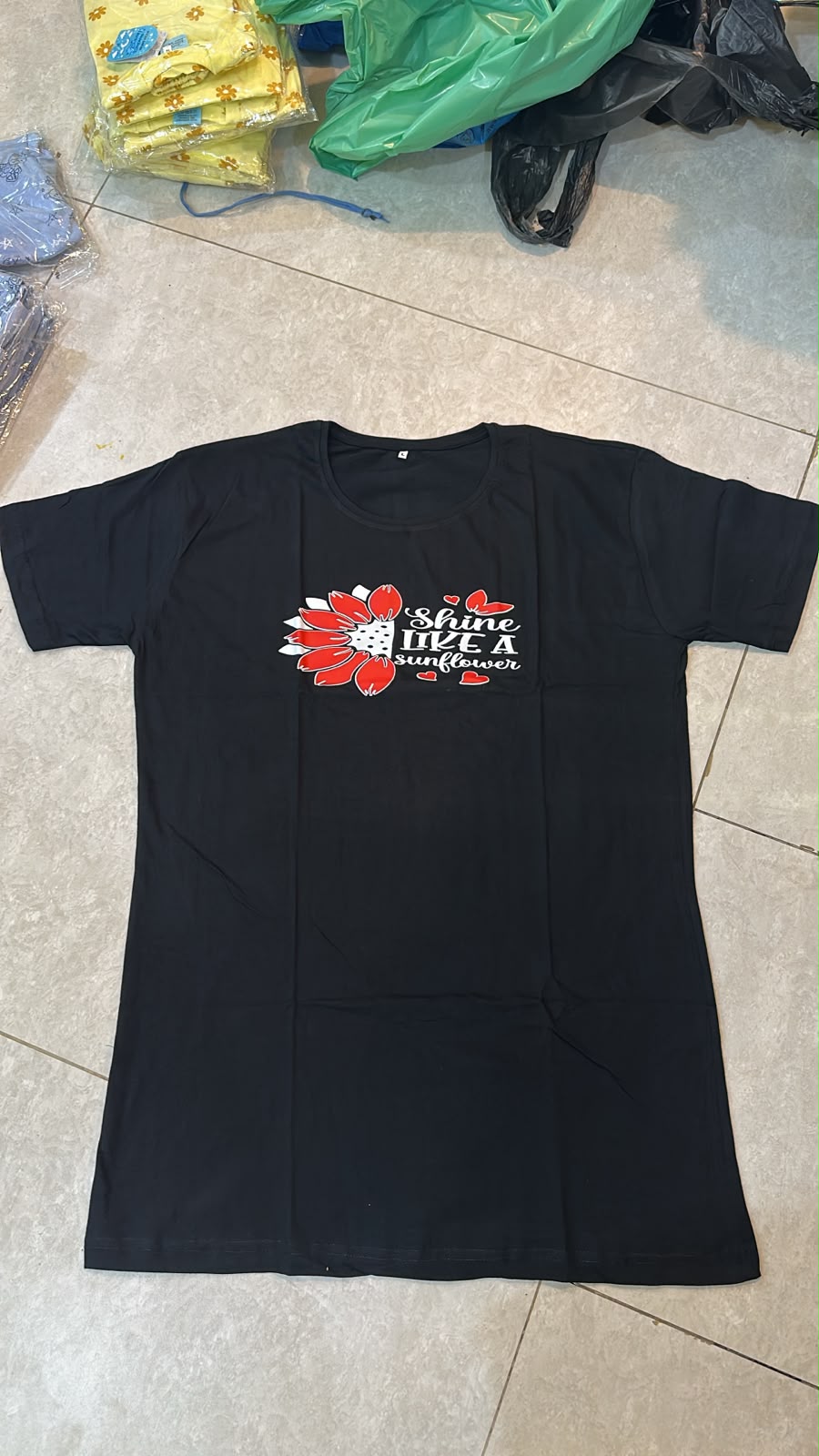 Just Breath Printed Black Long T Shirt