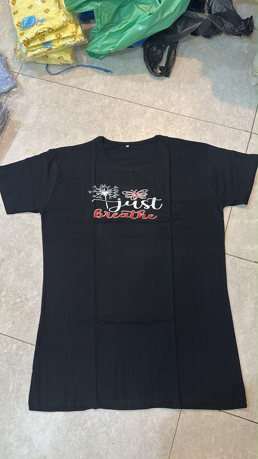 Just Breath Printed Black Long T Shirt