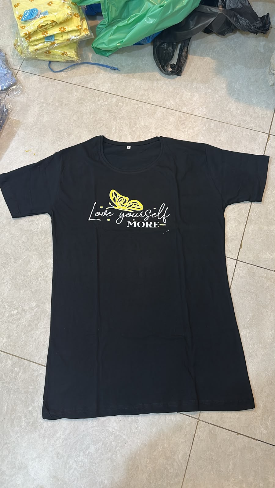 Love Yourself Printed Black Long T Shirt