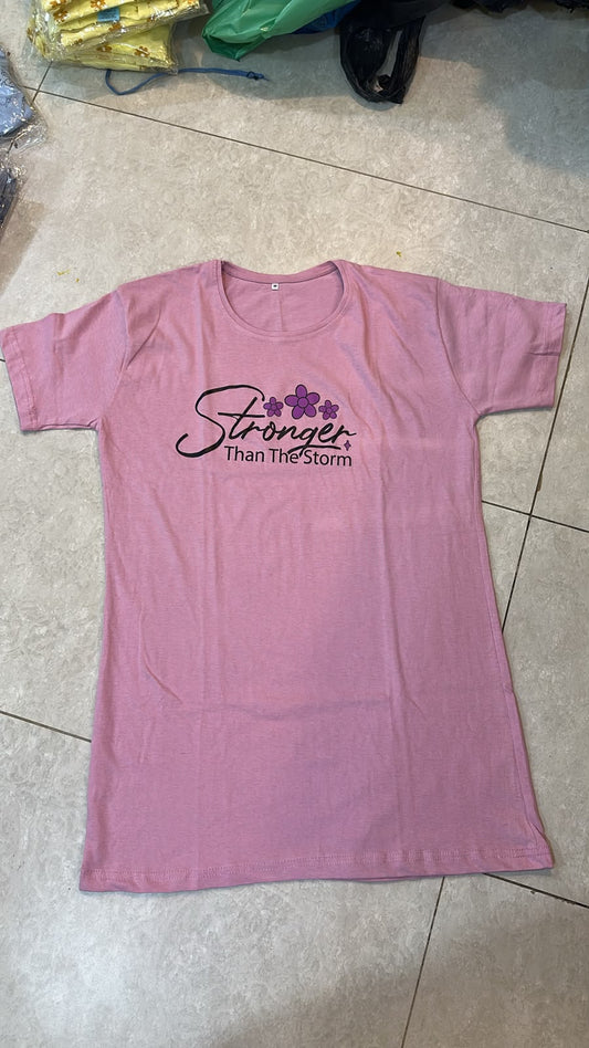 Stronger Storm Printed Pink Long T Shirt