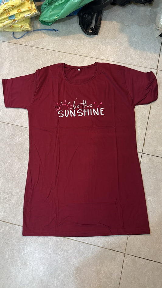 Be The Sunshine Printed Maroon Long T Shirt