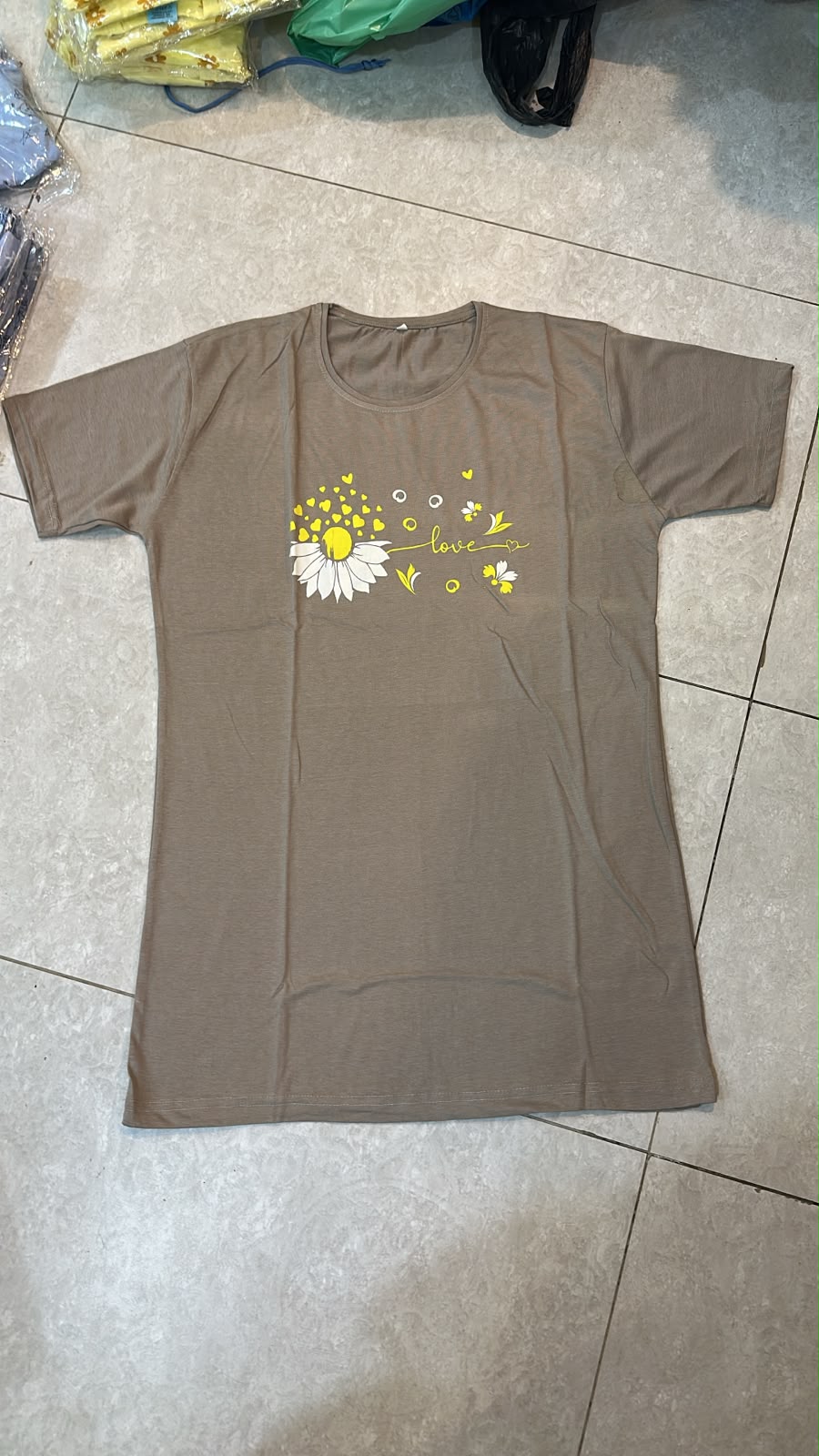 Love Sunflower Printed Grey Long T Shirt