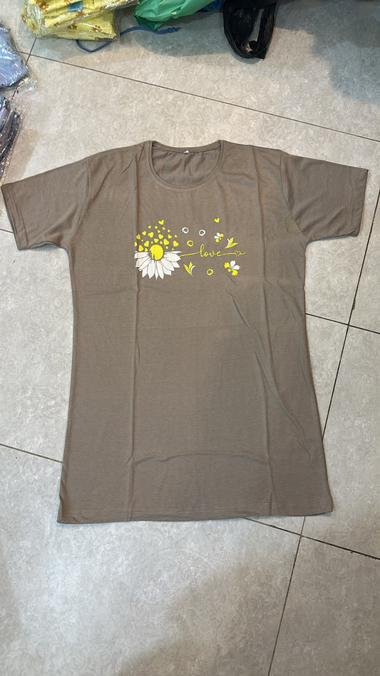 Love Sunflower Printed Grey Long T Shirt