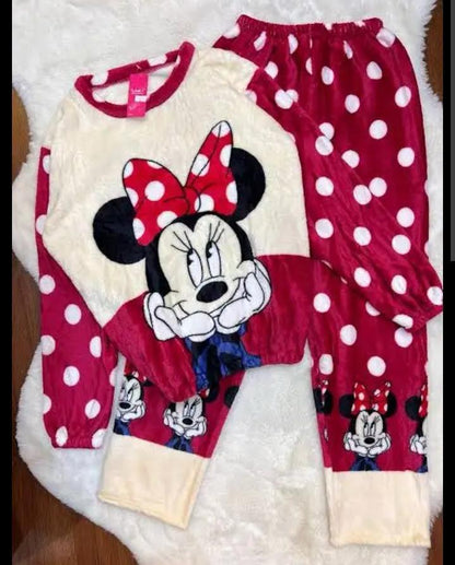 Winter Premium Fleece Red Minnie Mouse Printed Night Suit