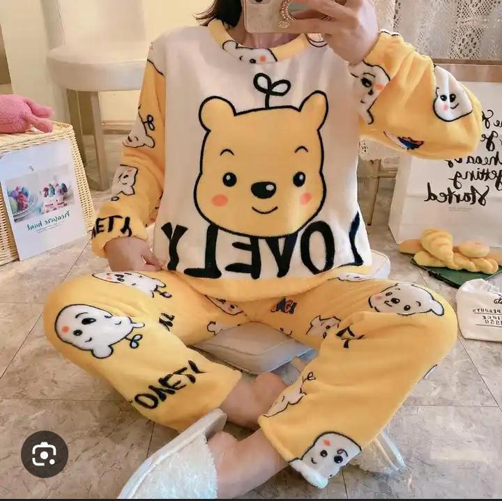 Winter Premium Fleece Yellow Winnie the Pooh Printed Night Suit