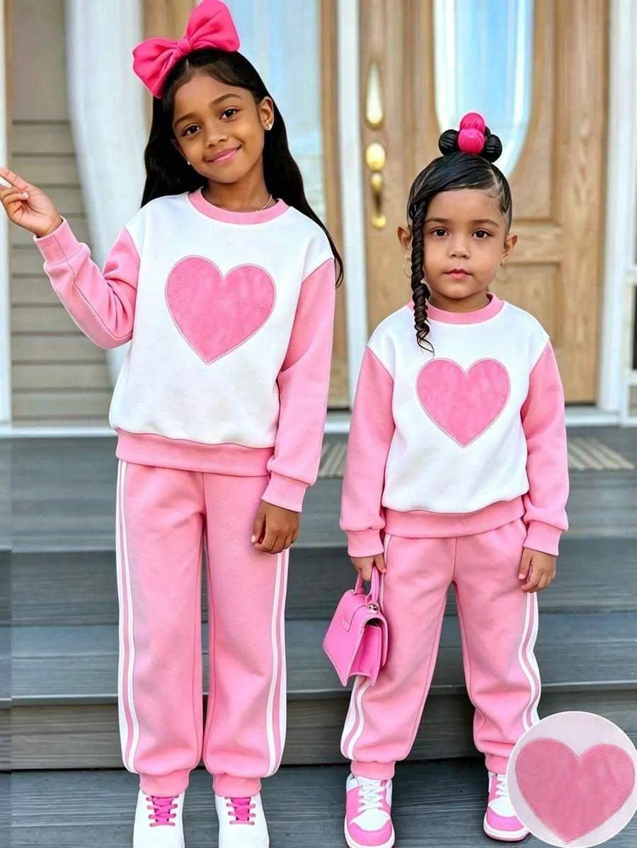 Pink Heart Printed Kids Winter Suit