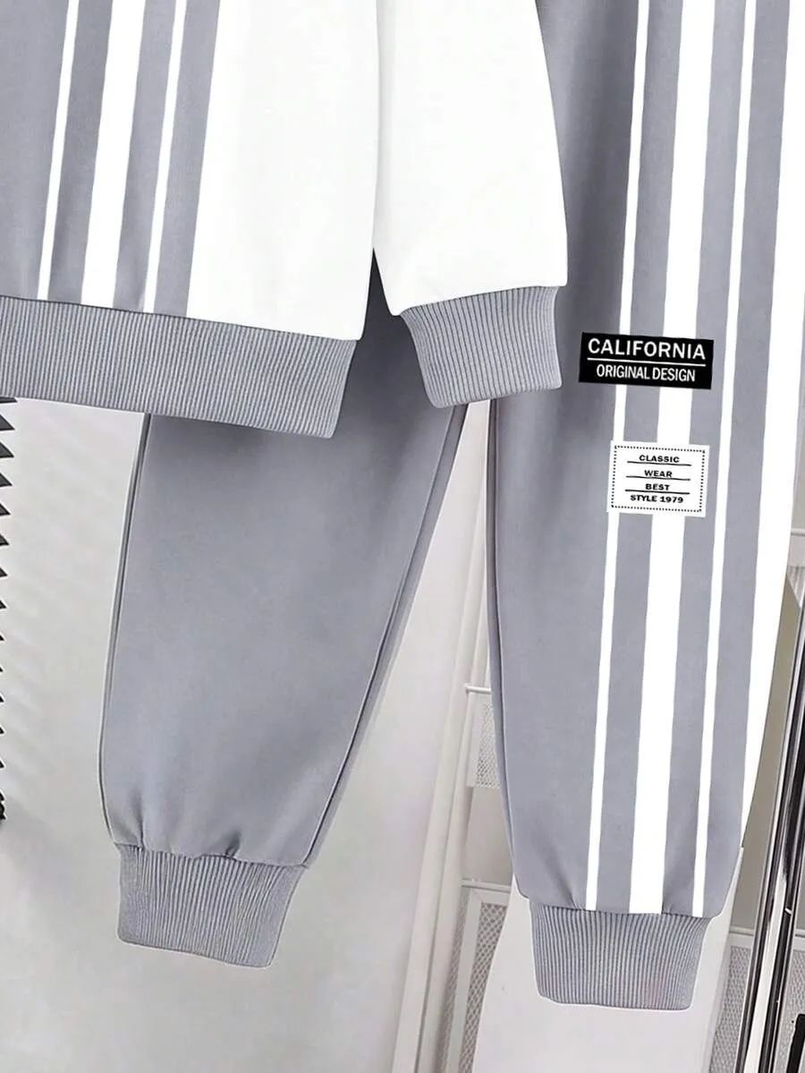 Grey Linear Printed Kids Winter Suit (7-14 Years)