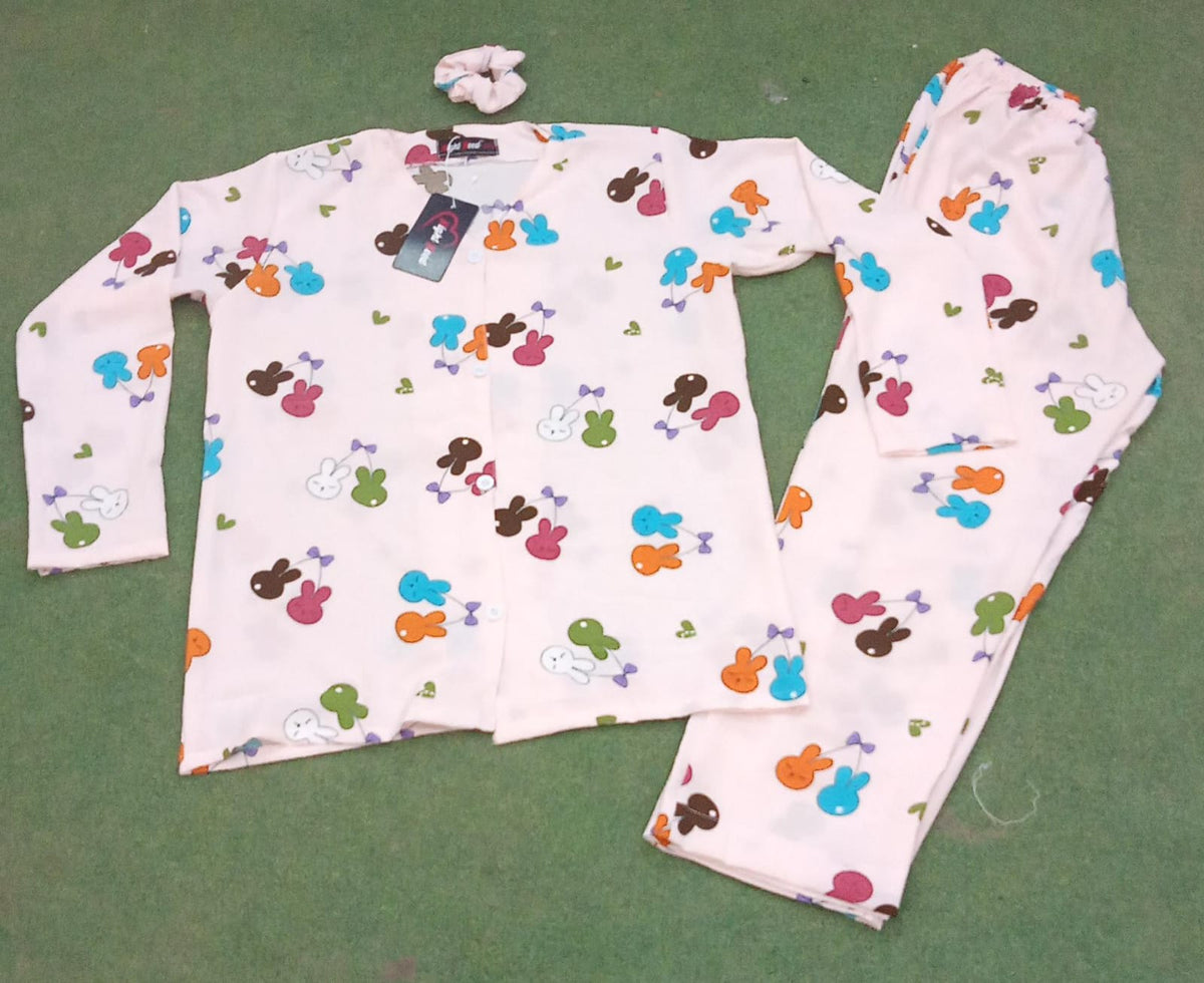Rabbit & Cherry Printed Knitted Night Suit