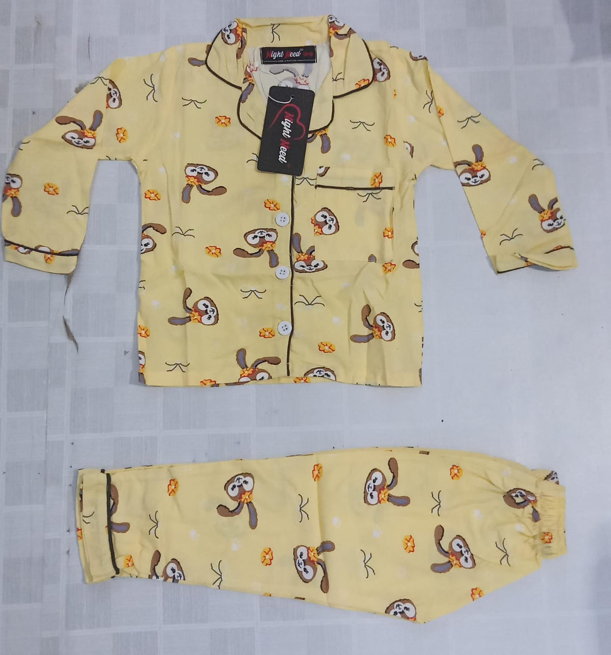 Kids Imported Premium Linen Printed Yellow Bunny Pj Set - PL1