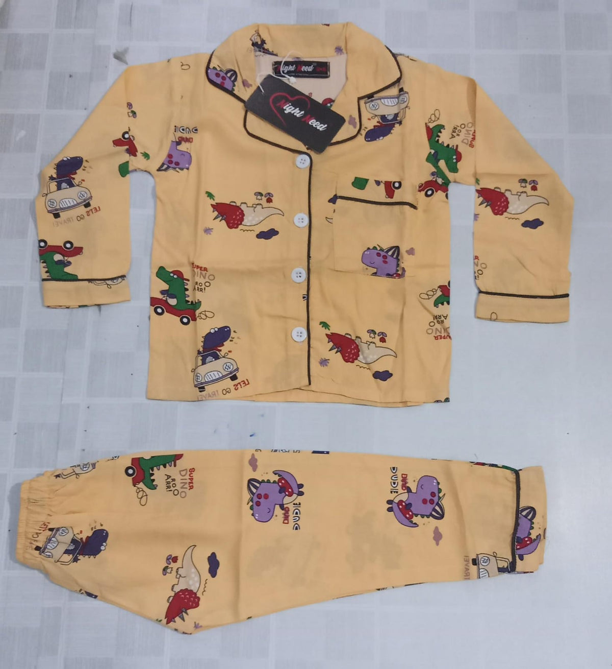 Kids Imported Premium Linen Printed Playful dinosaur Pj Set - PL7