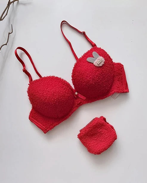 Soft Plush Design Bra Set