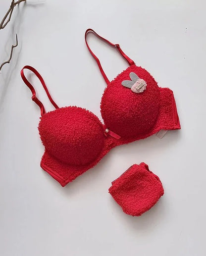 Soft Plush Design Bra Set