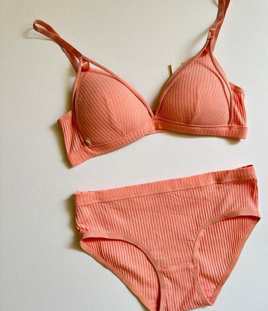 Plain Cotton Push-Up Bra Set