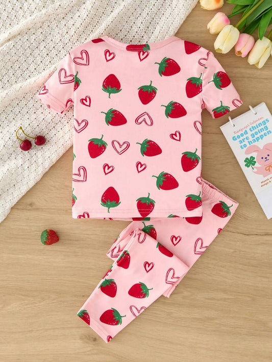 Heart Strawberry Half Sleeve Kids Suit
