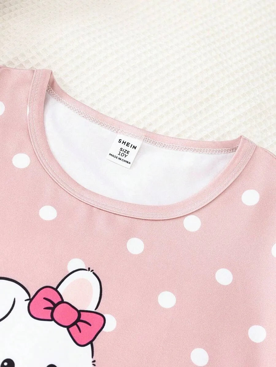 Pink Cute Rabbit Printed Half Sleeve Night Suit (7-16 Years)