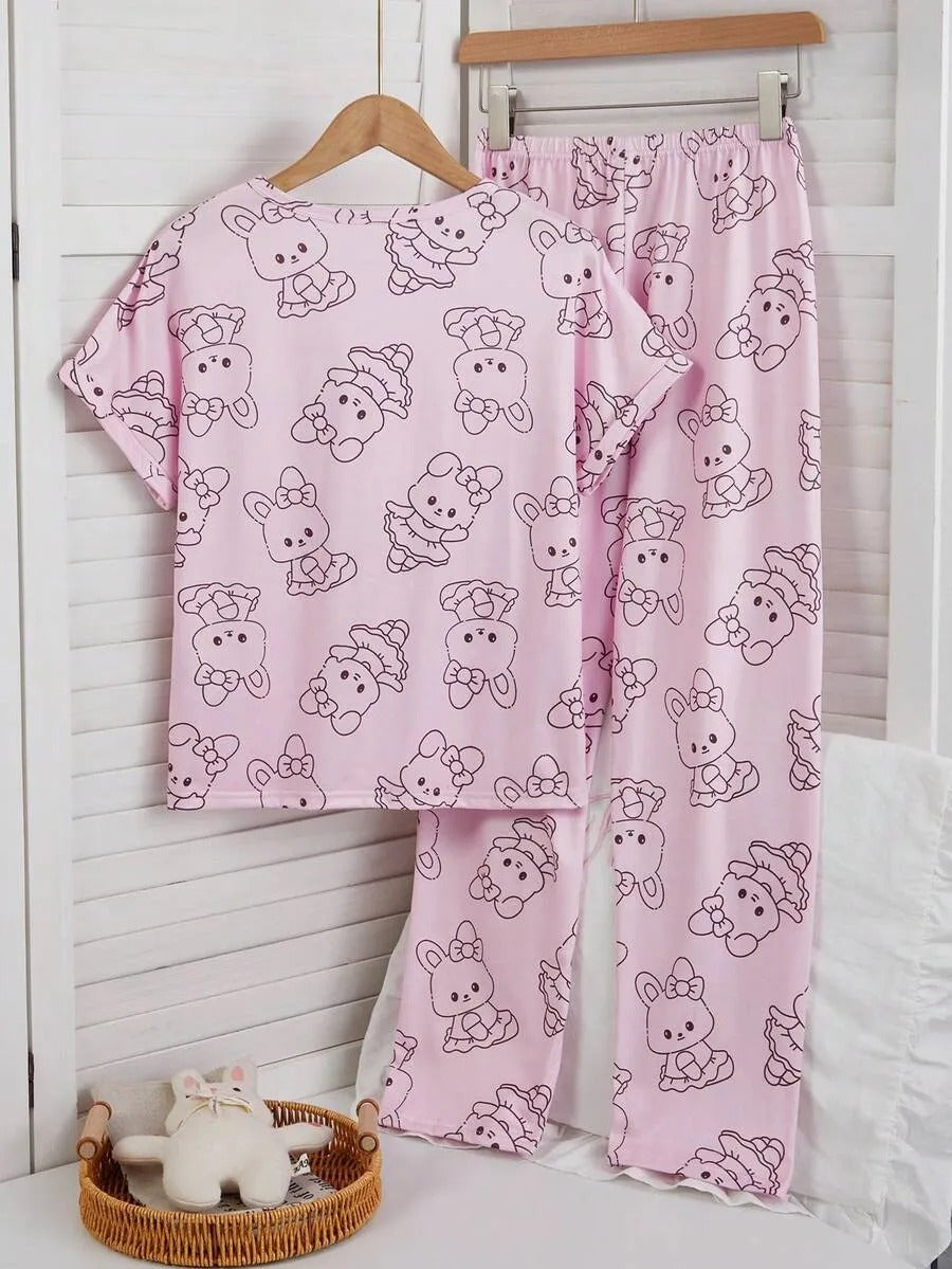Sweet Bear Half Sleeve Printed Night Suit (7-16 Years)