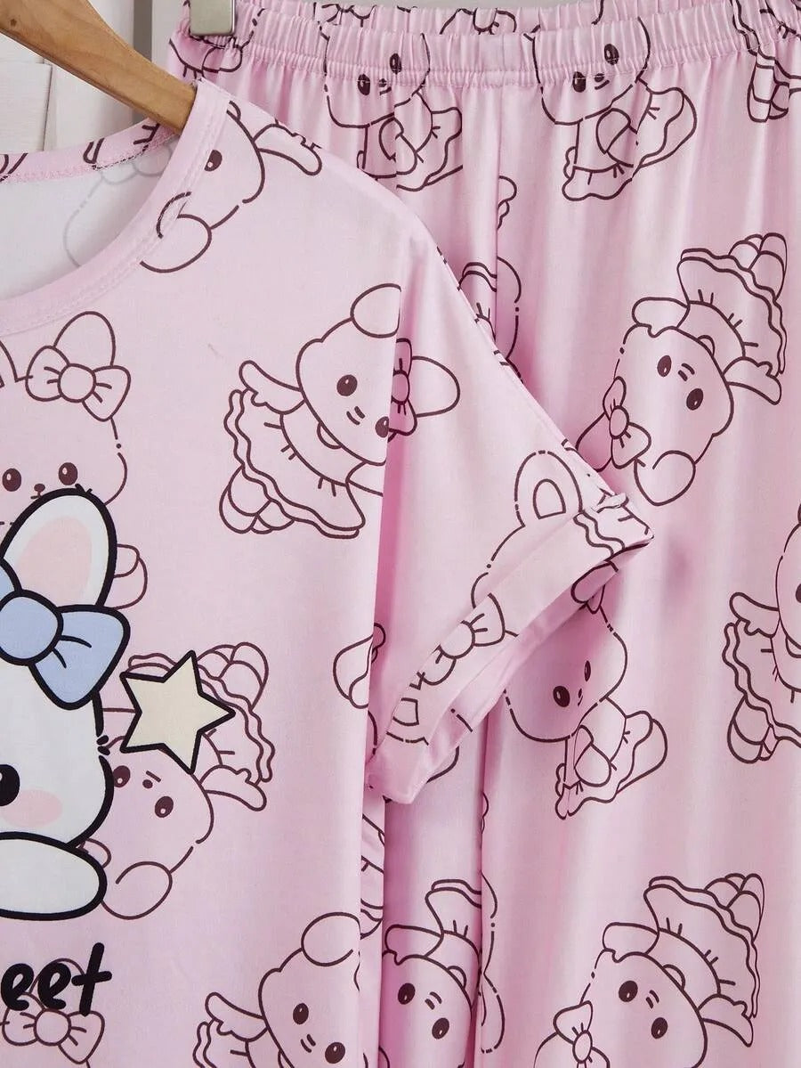 Sweet Bear Half Sleeve Printed Night Suit (7-16 Years)