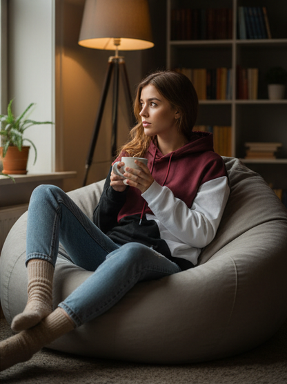 Winter Maroon Black Hoodie For Women