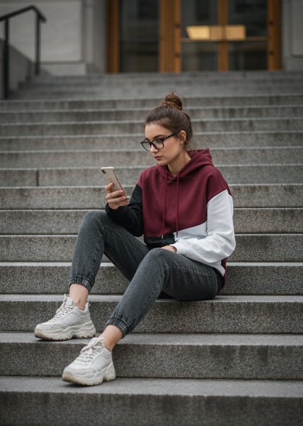 Winter Maroon Black Hoodie For Women