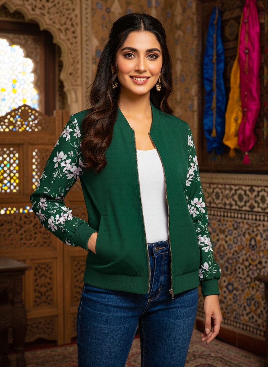Winter Fleece Floral Printed Jacket For Women
