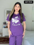 Purple Butterfly Printed  Night Suit