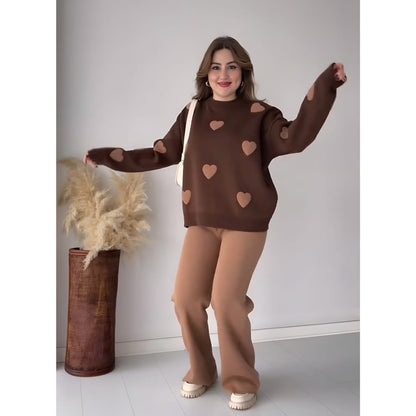 Winter Brown Heart Printed  Co-Ord Sets