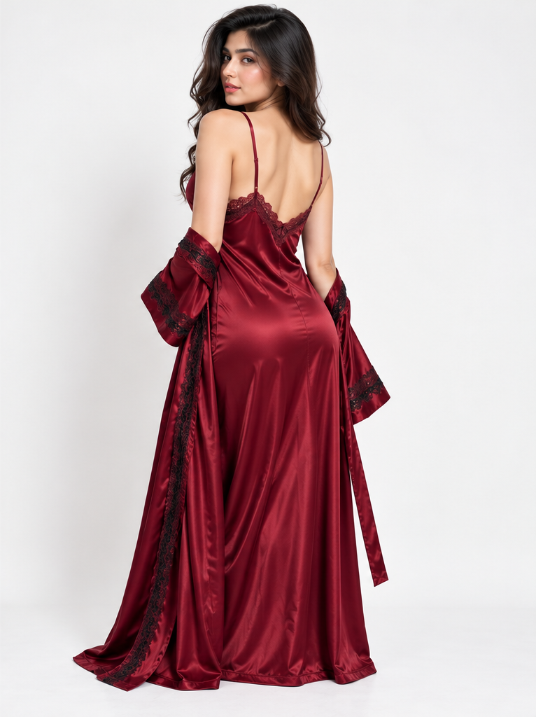 2 Piece Premium Bridal - Lace Trimmed Nightgown & Robe Nighty