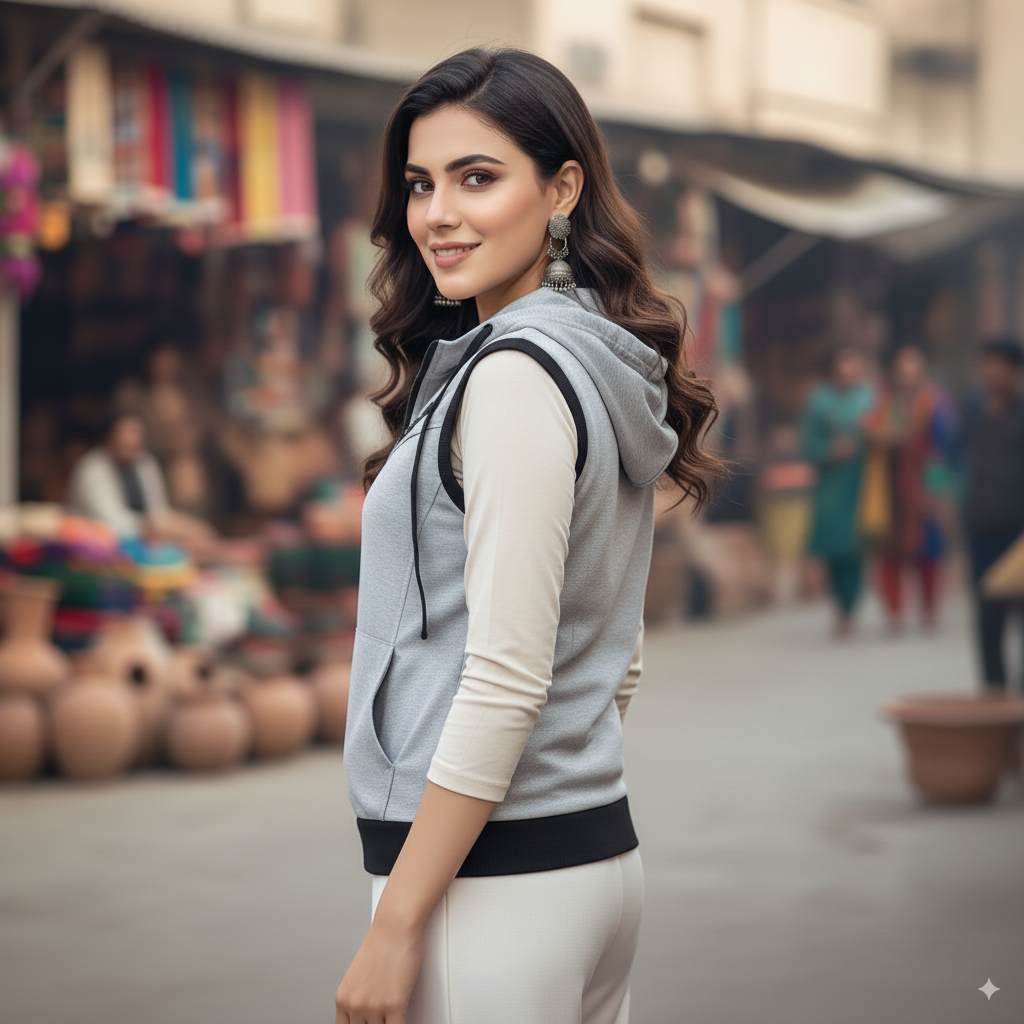 Winter Sleeveless Hooded Zipper For Women