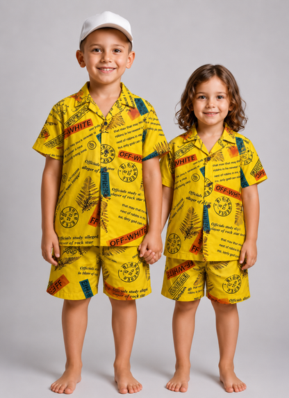 Yellow Dream Kids Linen Half Sleeve Tee & Shorts Set