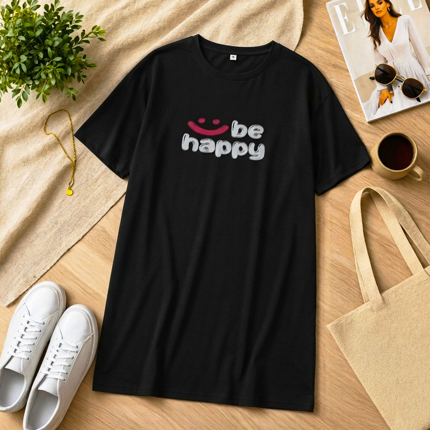 Shine Star Printed Black Long T Shirt