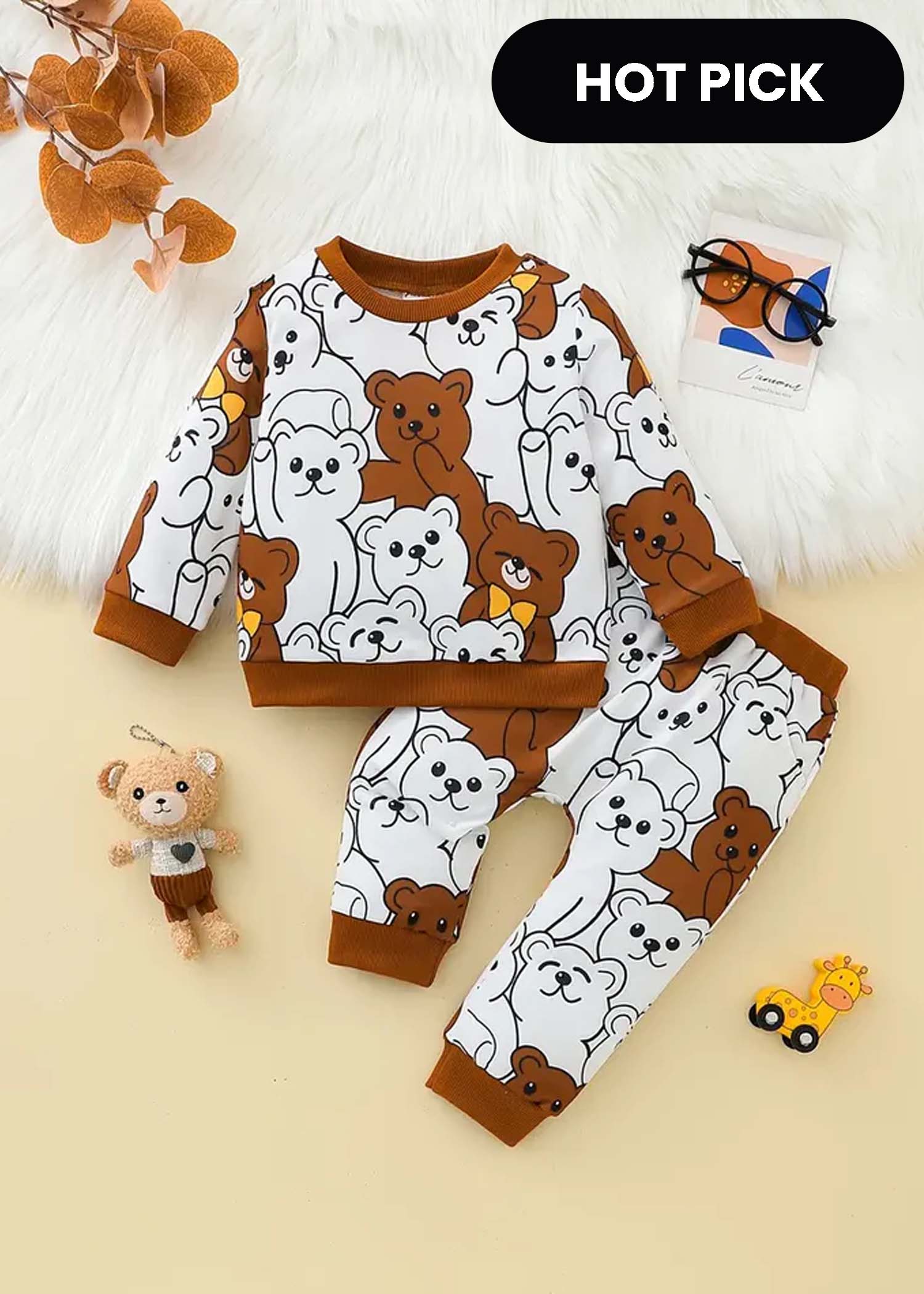 Multi Bear Printed Kids Winter Suit