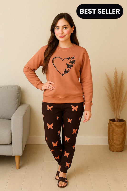 Winter Heart and Butterfly Printed Night Suit