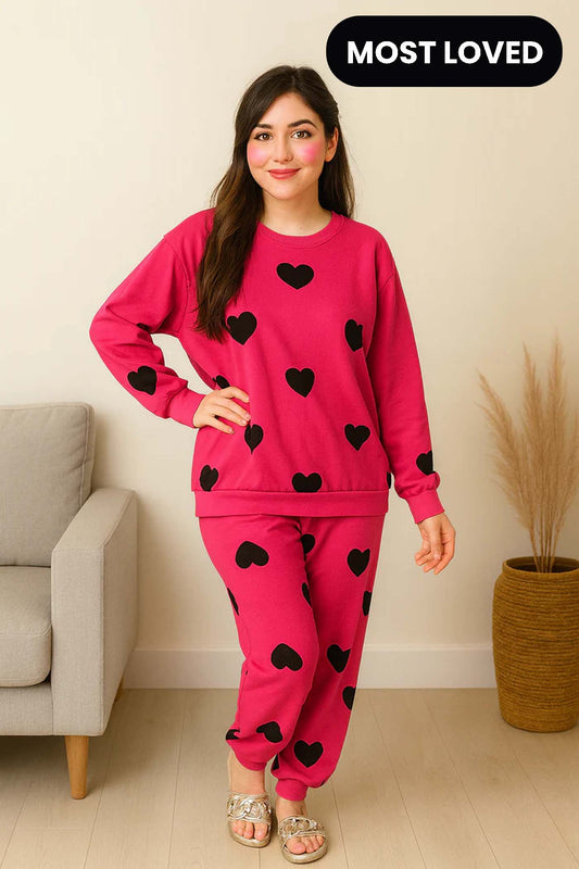 Winter Multi Heart Printed Night Suit