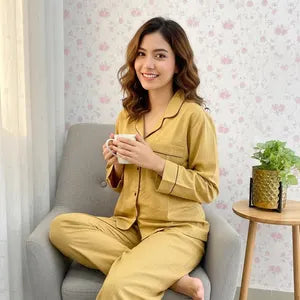 Mustard Satin Silk Pj Set